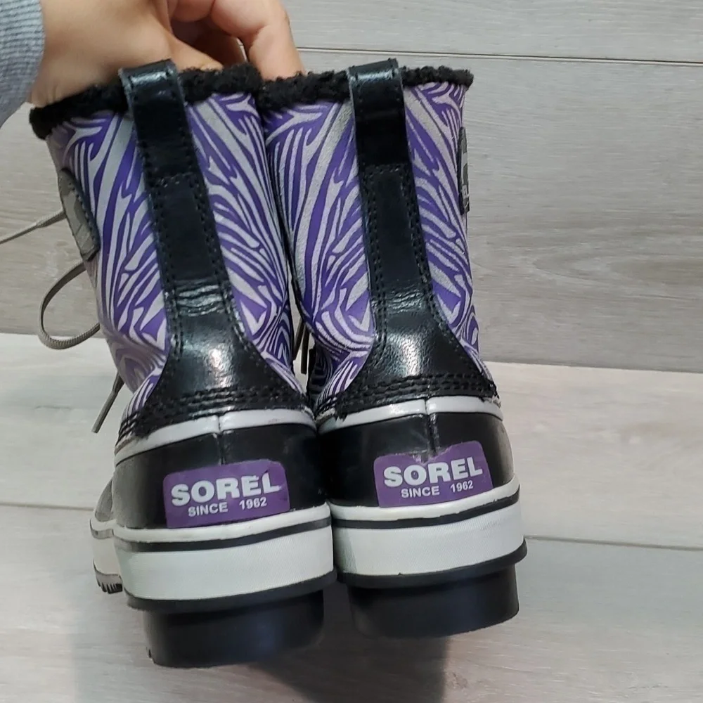 Sorel Kids Tivoli Li Plaid Girls Duck Rubber Waterproof Boots shoes sz 4